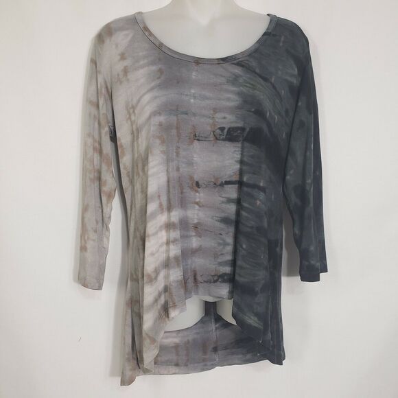 Art Of Cloth Womens Top Small 3/4 Sleeve High Low Cut Out Back Multicolor - Picture 3 of 7